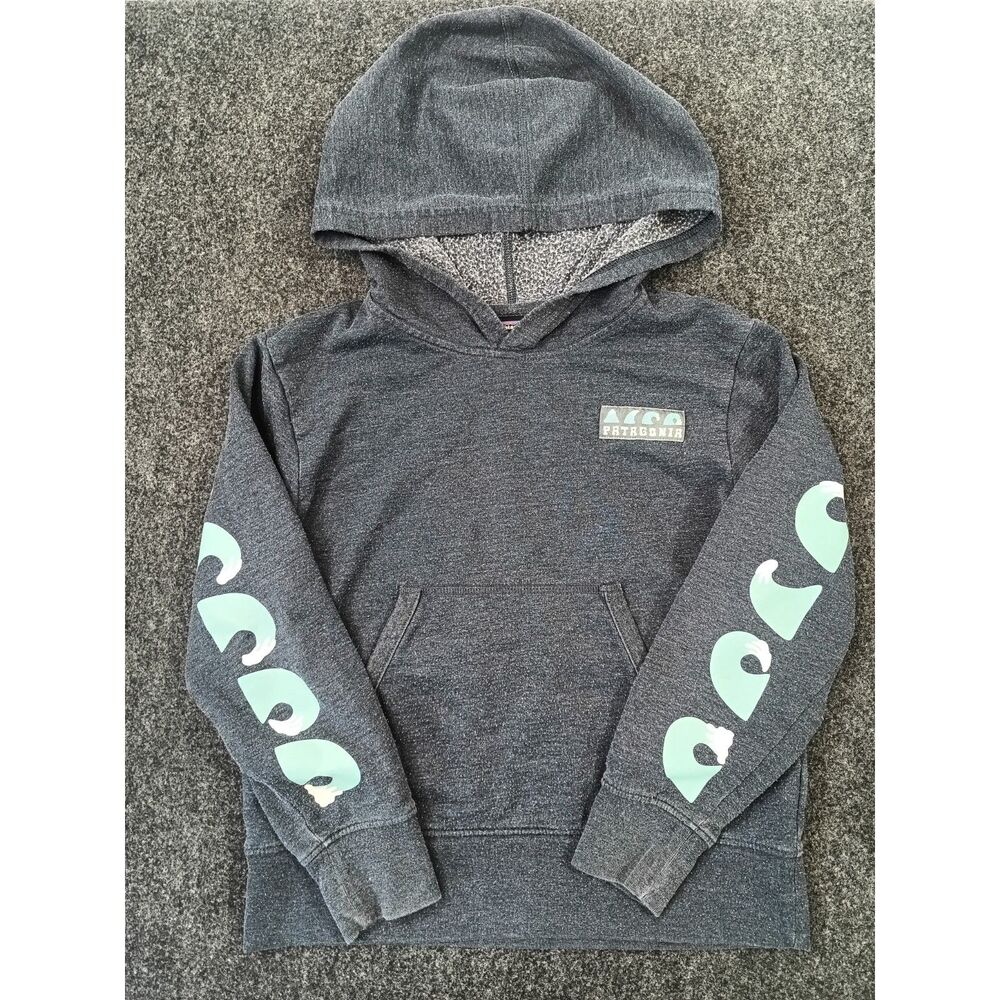 Patagonia Kids Graphic Pullover Hoodie Navy Heather Wave Shark Fin Print Size S